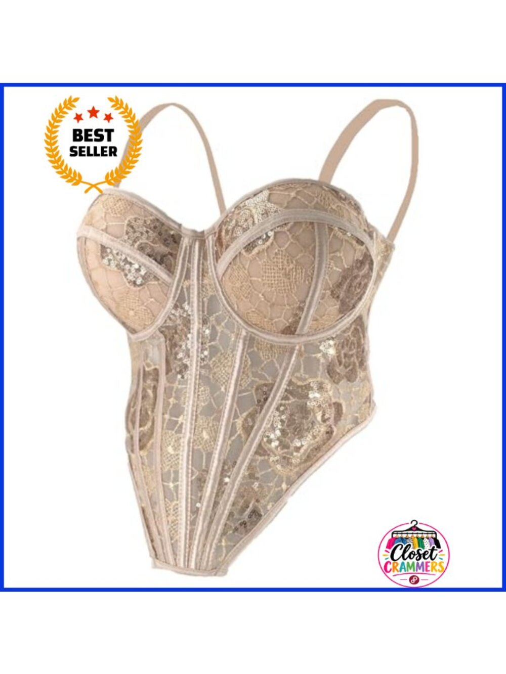 Sequin Floral Lace Mesh Bustier Corset Top Bodysuit